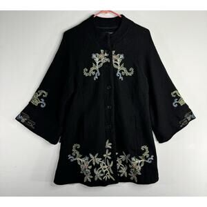 Citron Santa Monica Jacket Coat Wool Blend Embroidered Black Floral Size M